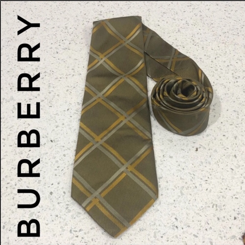 Burberry London Green Nova Check Silk Tie EUC